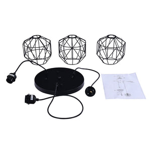 Chandelierias-Industrial 3-Light Cluster Geometric Cage Pendant-Pendant-Black-