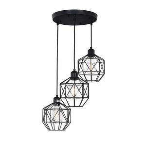 Chandelierias-Industrial 3-Light Cluster Geometric Cage Pendant-Pendant-Black-