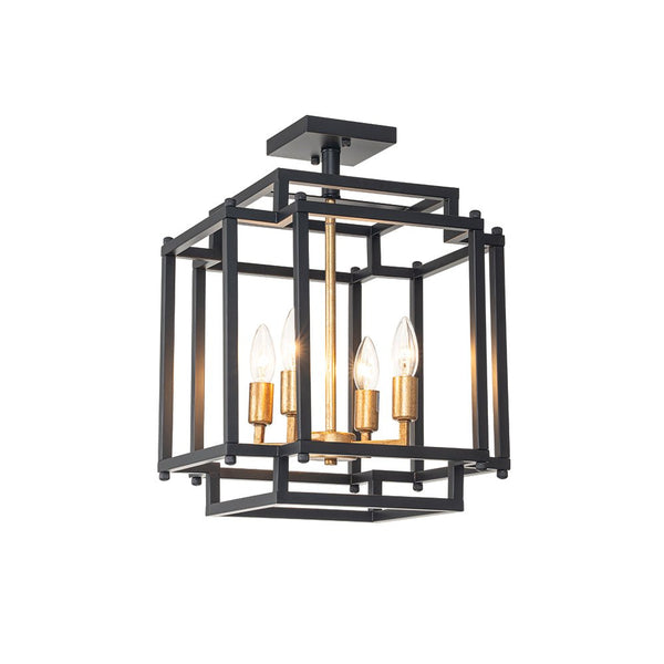 Chandelierias-Industrial 4-Light Square Cage Candle Semi-Flush Mount-Semi Flush-4 Bulbs-