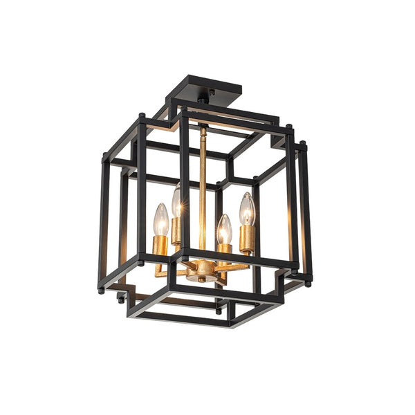 Chandelierias-Industrial 4-Light Square Cage Candle Semi-Flush Mount-Semi Flush-4 Bulbs-