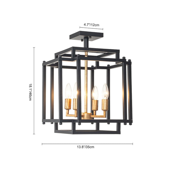 Chandelierias-Industrial 4-Light Square Cage Candle Semi-Flush Mount-Semi Flush-4 Bulbs-