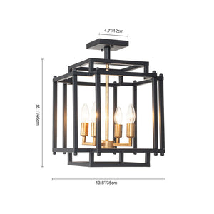 Chandelierias-Industrial 4-Light Square Cage Candle Semi-Flush Mount-Semi Flush-4 Bulbs-