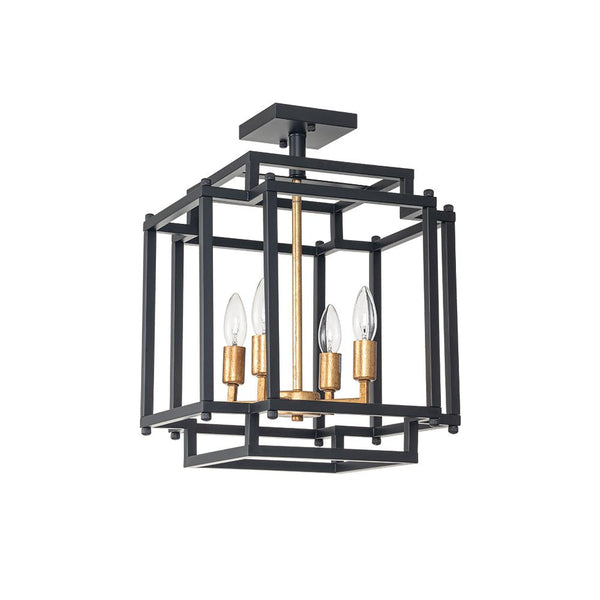 Chandelierias-Industrial 4-Light Square Cage Candle Semi-Flush Mount-Semi Flush-4 Bulbs-