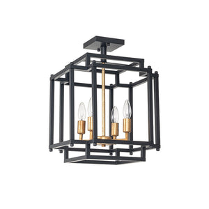 Chandelierias-Industrial 4-Light Square Cage Candle Semi-Flush Mount-Semi Flush-4 Bulbs-