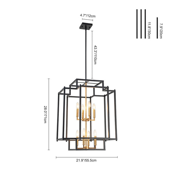 Chandelierias-Industrial 8-Light Tiered Square Cage Candle Pendant-Chandeliers-8 Bulbs-