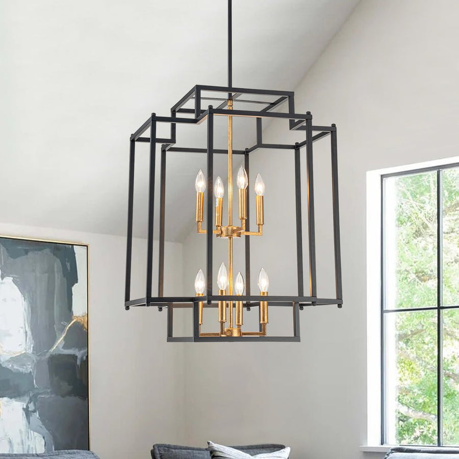 Chandelierias-Industrial 8-Light Tiered Square Cage Candle Pendant-Chandeliers-8 Bulbs-