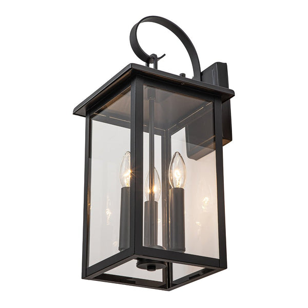 Chandelierias-Industrial Lantern 3-Light Glass Outdoor Wall Sconce-Wall Light-Black-