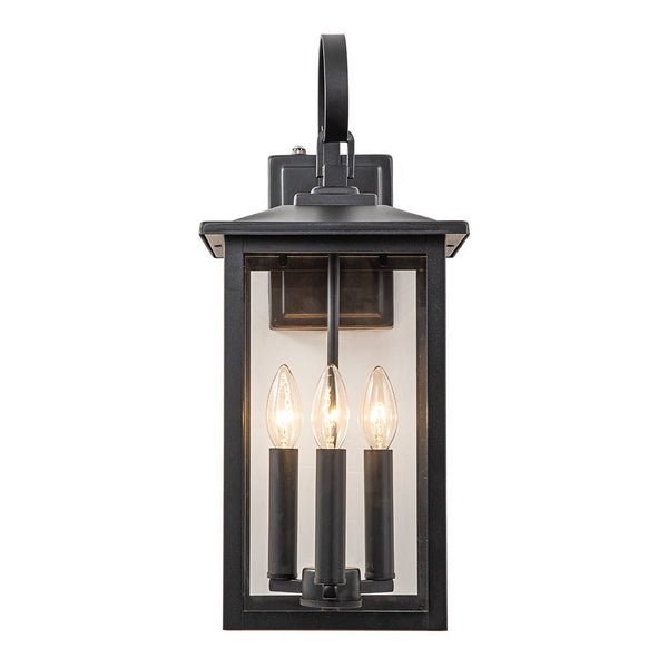 Chandelierias-Industrial Lantern 3-Light Glass Outdoor Wall Sconce-Wall Light-Black-