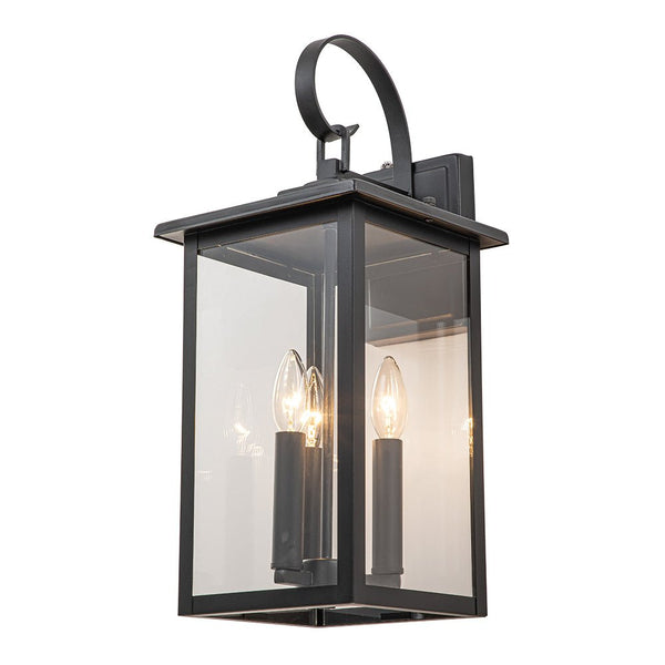 Chandelierias-Industrial Lantern 3-Light Glass Outdoor Wall Sconce-Wall Light-Black-