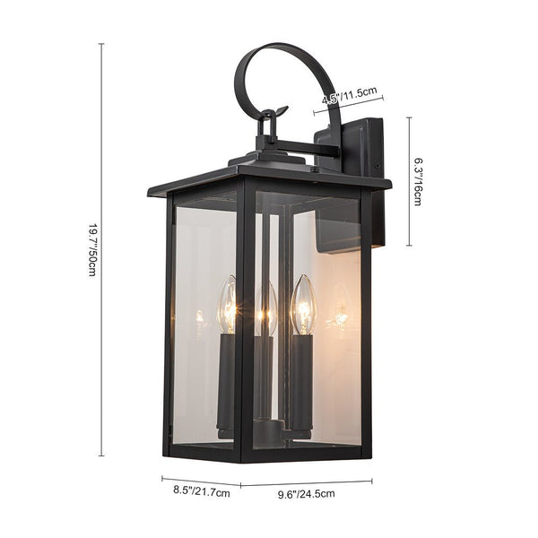 Chandelierias-Industrial Lantern 3-Light Glass Outdoor Wall Sconce-Wall Light-Black-