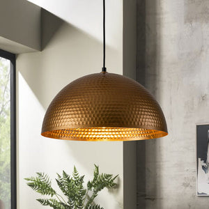 Chandelierias-Industrial Single-Light Hammered Metal Dome Pendant-Chandeliers-Aged Brass-15.7in.