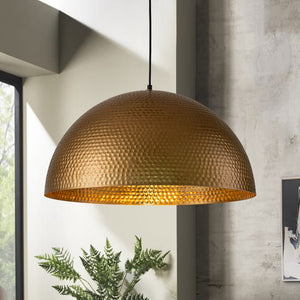 Chandelierias-Industrial Single-Light Hammered Metal Dome Pendant-Chandeliers-Aged Brass-23.6in.