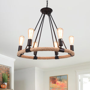 Chandelierias-Industrial Vintage Retro Hemp Rope Pendant Light-Pendant-6 bulbs-
