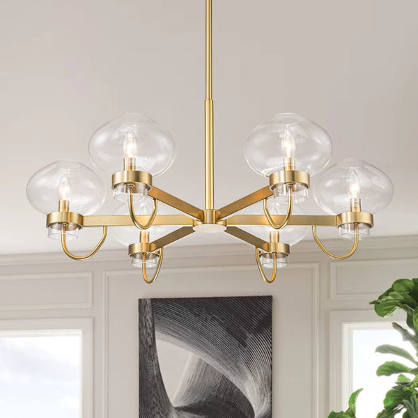 Chandelierias-Inventive 6-Light Clear Jellyfish Glass Round Chandelier-Chandeliers-Aged Brass-