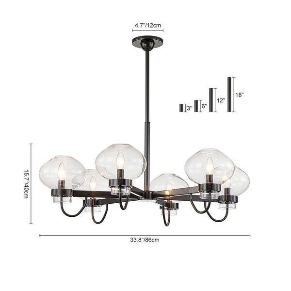 Chandelierias-Inventive 6-Light Clear Jellyfish Glass Round Chandelier-Chandeliers-Black-