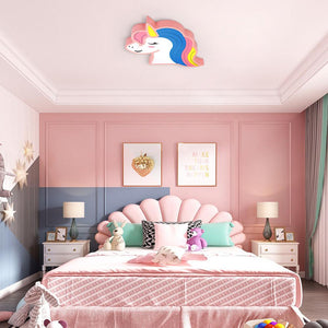 Chandelierias-Kids Dimmable LED Ceiling Light With Unicorn Pattern-Flush Mount-Pink-
