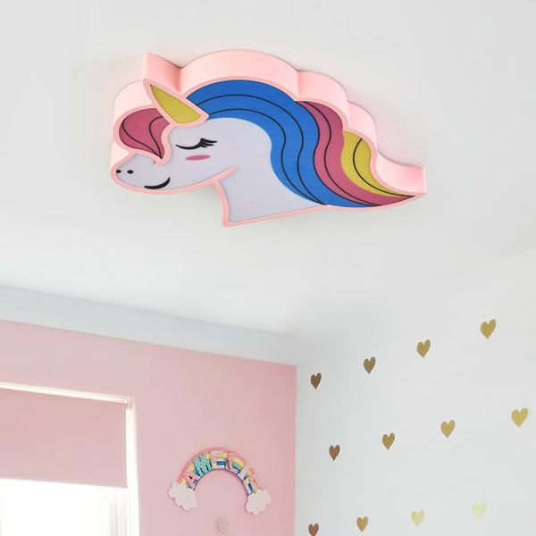 Chandelierias-Kids Dimmable LED Ceiling Light With Unicorn Pattern-Flush Mount-Pink-