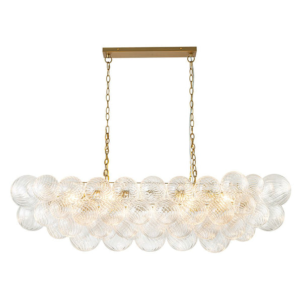 Chandelierias-Luxe 8-Light Clear Swirled Glass Globe Bubble Island Chandelier-Chandeliers-Brass-