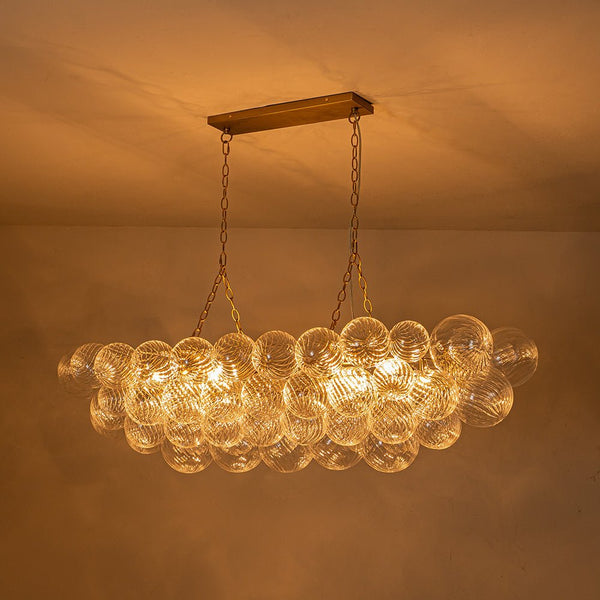 Chandelierias-Luxe 8-Light Clear Swirled Glass Globe Bubble Island Chandelier-Chandeliers-Brass-