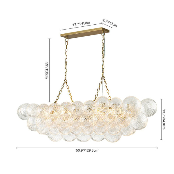 Chandelierias-Luxe 8-Light Clear Swirled Glass Globe Bubble Island Chandelier-Chandeliers-Brass-