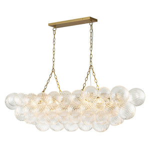 Chandelierias-Luxe 8-Light Clear Swirled Glass Globe Bubble Island Chandelier-Chandeliers-Brass-