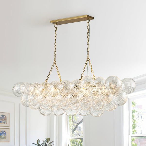 Chandelierias-Luxe 8-Light Clear Swirled Glass Globe Bubble Island Chandelier-Chandeliers-Brass-