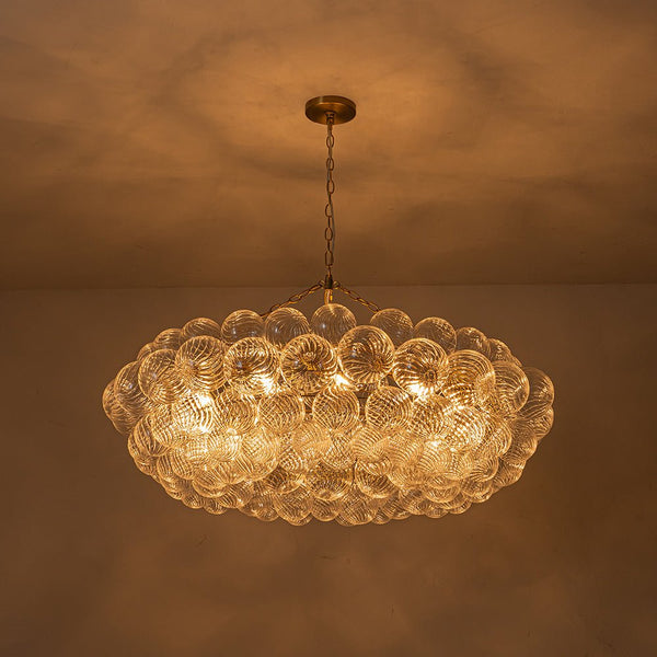 Chandelierias-Luxe Swirl Glass Globes Cluster Bubble Ring Chandelier-Chandeliers-Brass-12 Bulbs