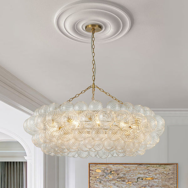 Chandelierias-Luxe Swirl Glass Globes Cluster Bubble Ring Chandelier-Chandeliers-Brass-12 Bulbs