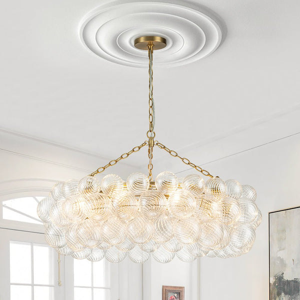 Chandelierias-Luxe Swirl Glass Globes Cluster Bubble Ring Chandelier-Chandeliers-Brass-8 Bulbs