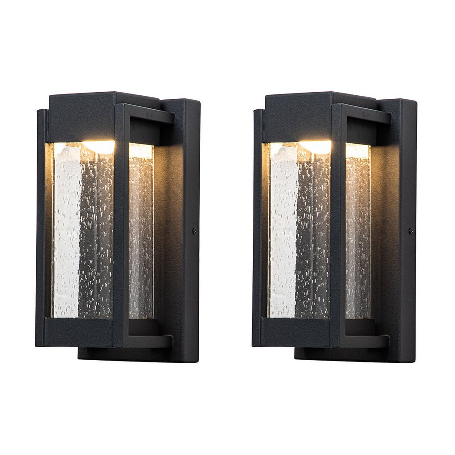 Chandelierias-Matte Black LED Seeded Glass Outdoor Wall Light-Wall Light-Matte Black-2 Pack