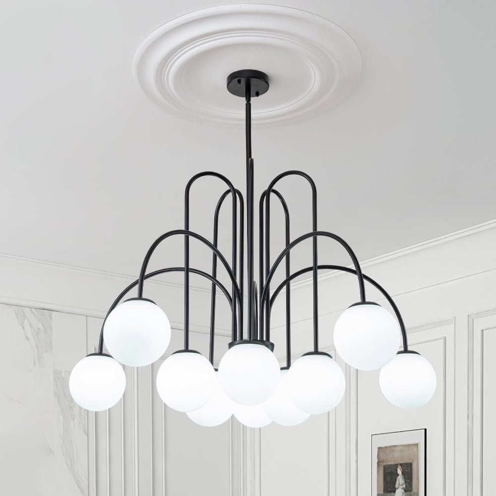 Mid-century 10-Light Frosted Glass Curved Chandelier | Chandelierias