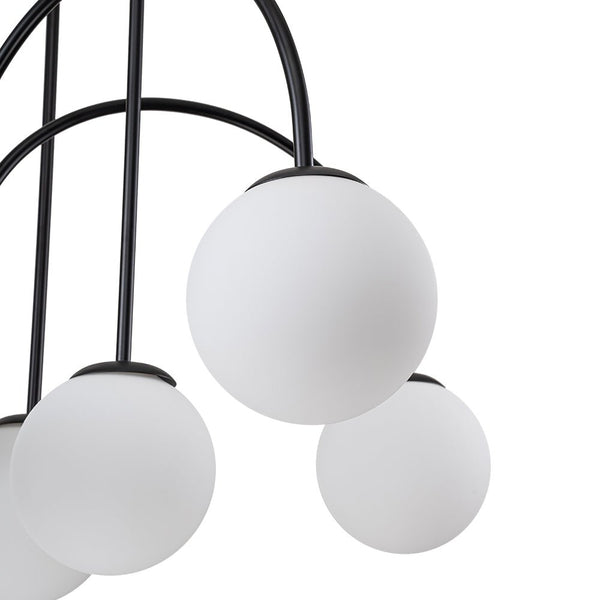 Chandelierias-Mid-century 10-Light Frosted Glass Globe Curved Chandelier-Chandeliers-Black-10 Bulbs