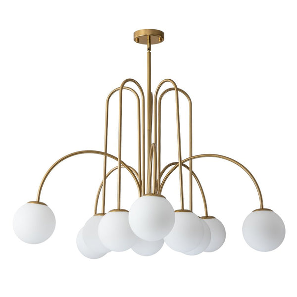 Chandelierias-Mid-century 10-Light Frosted Glass Globe Curved Chandelier-Chandeliers-Black-10 Bulbs