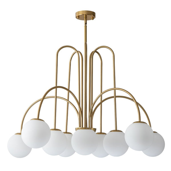 Chandelierias-Mid-century 10-Light Frosted Glass Globe Curved Chandelier-Chandeliers-Black-10 Bulbs