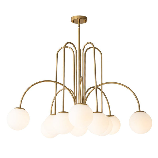 Chandelierias-Mid-century 10-Light Frosted Glass Globe Curved Chandelier-Chandeliers-Black-10 Bulbs