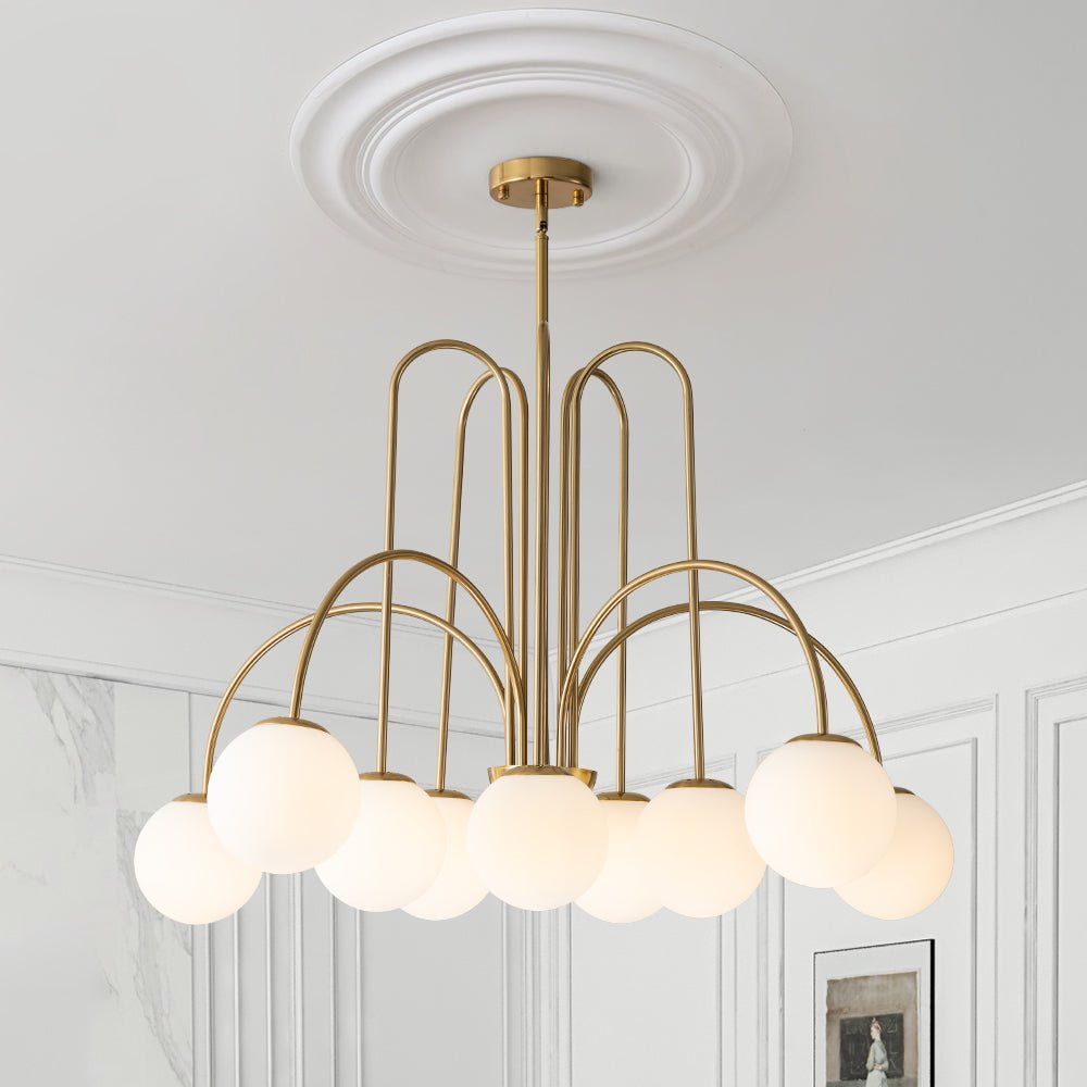 Mid-century 10-Light Frosted Glass Curved Chandelier | Chandelierias