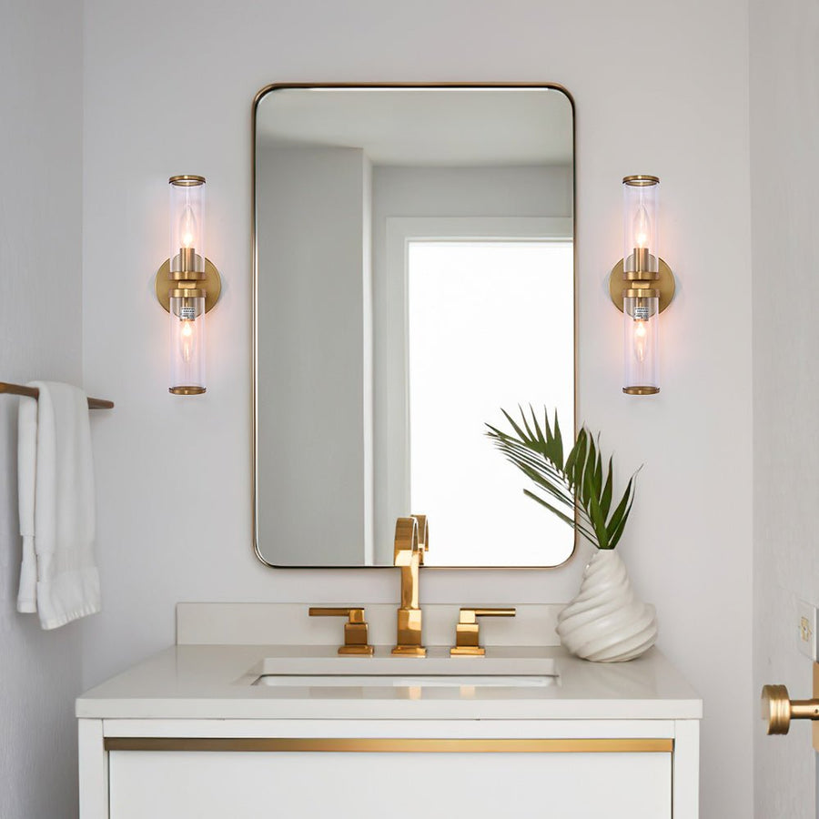 Chandelierias-Mid-century 2-Light Linear Vanity Wall Sconce-Wall Light-Gold-
