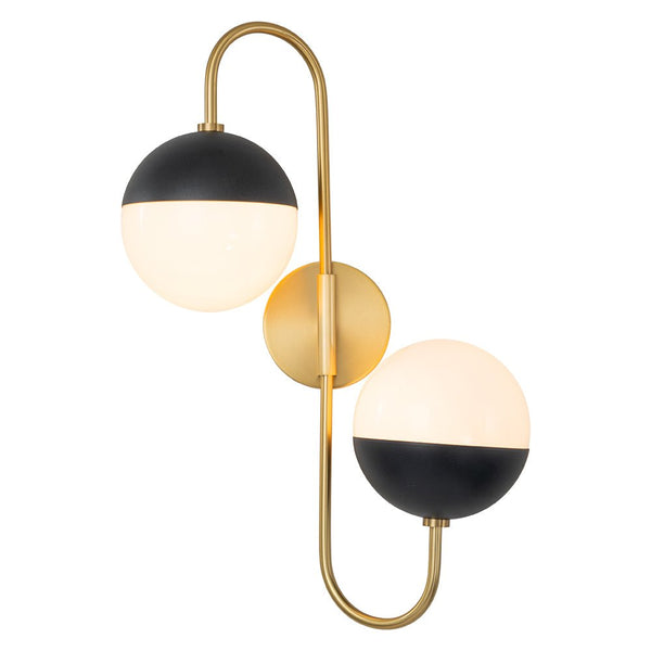 Chandelierias-Mid-century 2-Light Opal Glass Curved Wall Sconce-Wall Light-Brass-2 Bulbs