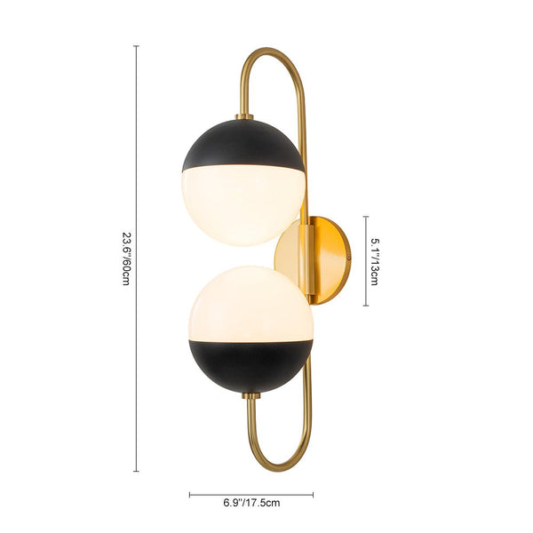 Chandelierias-Mid-century 2-Light Opal Glass Curved Wall Sconce-Wall Light-Brass-2 Bulbs