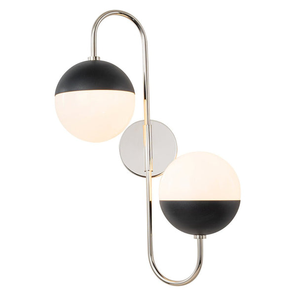 Chandelierias-Mid-century 2-Light Opal Glass Curved Wall Sconce-Wall Light-Nickel-2 Bulbs