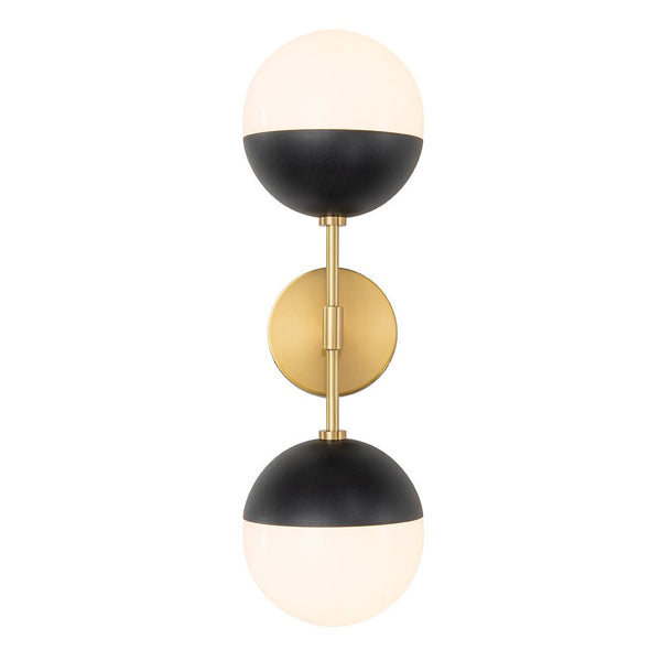 Chandelierias-Mid-century 2-Light Opal Glass Globe Linear Wall Sconce-Wall Light-Brass-2 Bulbs