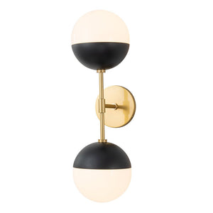 Chandelierias-Mid-century 2-Light Opal Glass Globe Linear Wall Sconce-Wall Light-Brass-2 Bulbs