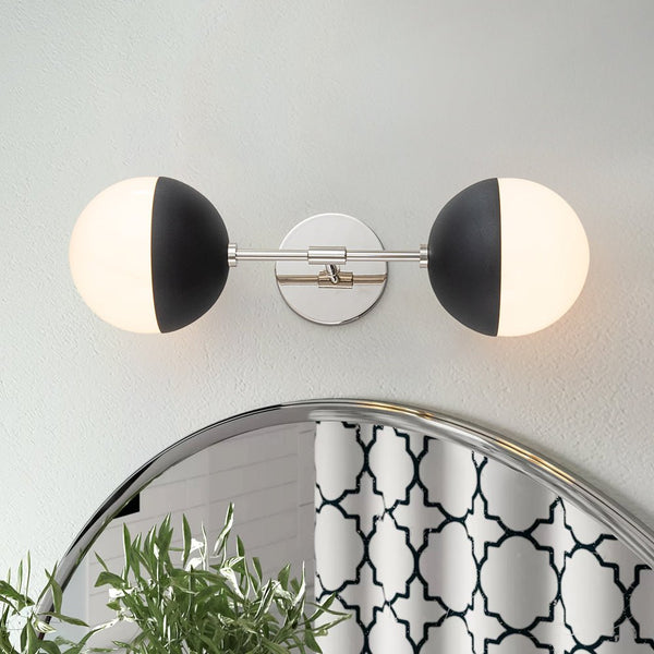 Chandelierias-Mid-century 2-Light Opal Glass Globe Linear Wall Sconce-Wall Light-Nickel-2 Bulbs