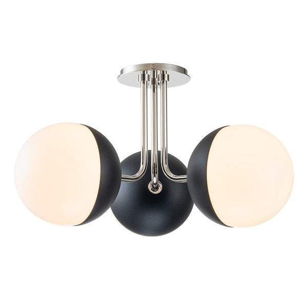 Chandelierias-Mid-century 3-Light Opal Glass Globe Semi-Flush Mount-Semi Flush-Brass-3 Bulbs