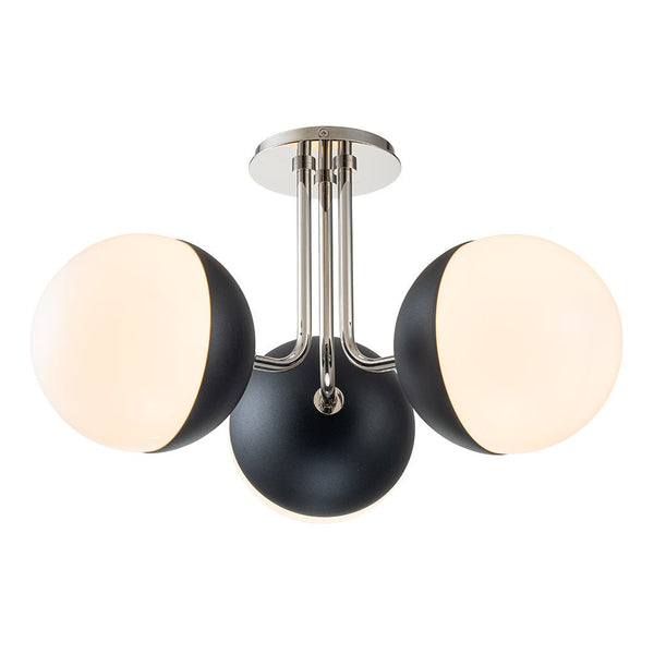 Chandelierias-Mid-century 3-Light Opal Glass Globe Semi-Flush Mount-Semi Flush-Brass-3 Bulbs