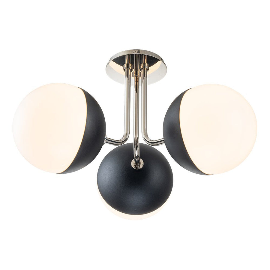 Chandelierias-Mid-century 3-Light Opal Glass Globe Semi-Flush Mount-Semi Flush-Brass-3 Bulbs