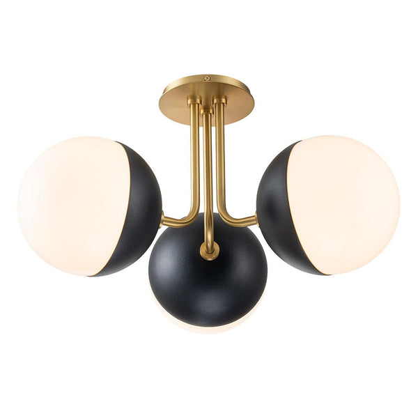 Chandelierias-Mid-century 3-Light Opal Glass Globe Semi-Flush Mount-Semi Flush-Brass-3 Bulbs