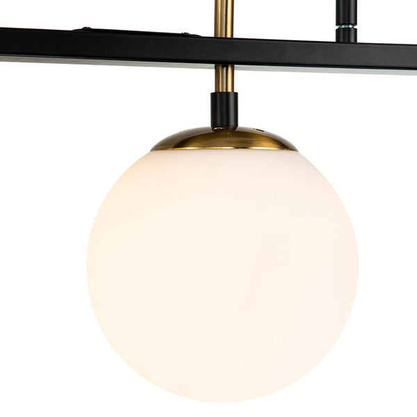 Chandelierias-Mid-Century 5-Light Glass Globe Linear Chandelier-Chandelier-Brass & Black-