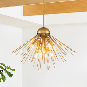 Chandelierias-Mid-century 8-Light Sunburst Metal Chandelier-Pendant-Glold-