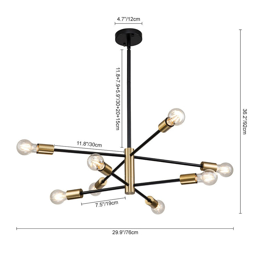 Chandelierias-Mid-century Black and Brass Sputnik Two-layer Chandelier-Chandeliers-Brass & Black-6 Bulbs